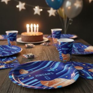Plato De Papel Cumpleaños Personalizado Galaxia Espacio Exterior
