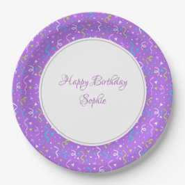 Plato De Papel Cumpleaños Personalizado Morado