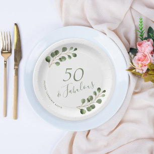 Plato De Papel cumpleaños personalizado nombre elegante 50