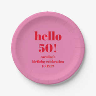 Plato De Papel Cumpleaños personalizado número 50 moderno y atrev