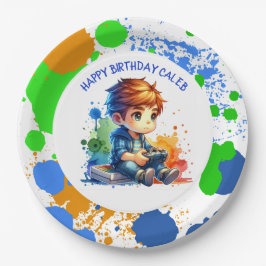 Plato De Papel Cumpleaños personalizado para niños que juegan vid