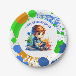 Plato De Papel Cumpleaños personalizado para niños que juegan vid