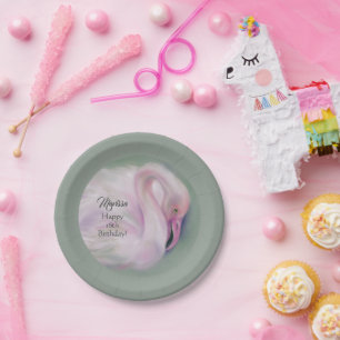 Plato De Papel Cumpleaños personalizado pastel rosado suave del