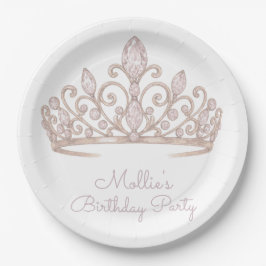 Plato De Papel Cumpleaños Personalizado Princesa Rubor Rosa 