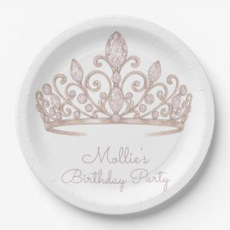 Plato De Papel Cumpleaños Personalizado Princesa Rubor Rosa 
