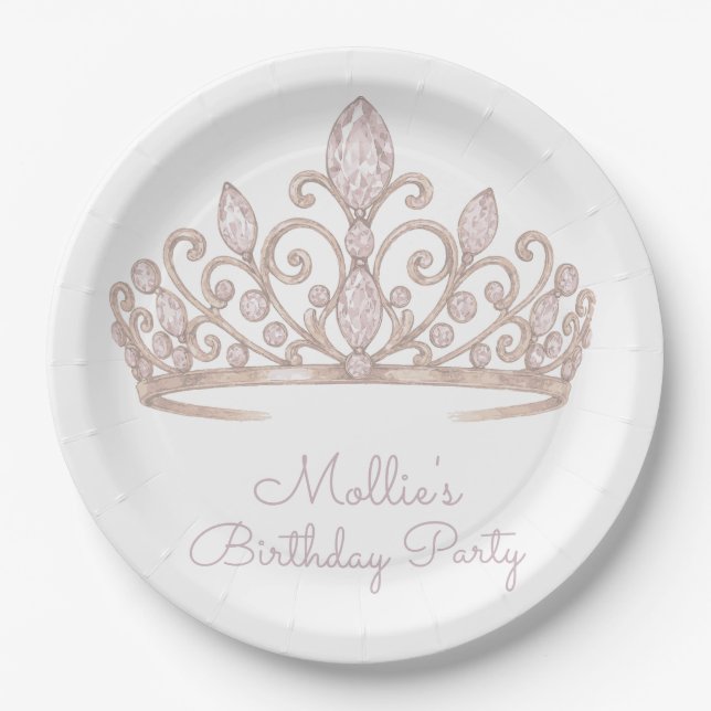 Plato De Papel Cumpleaños Personalizado Princesa Rubor Rosa  (Anverso)