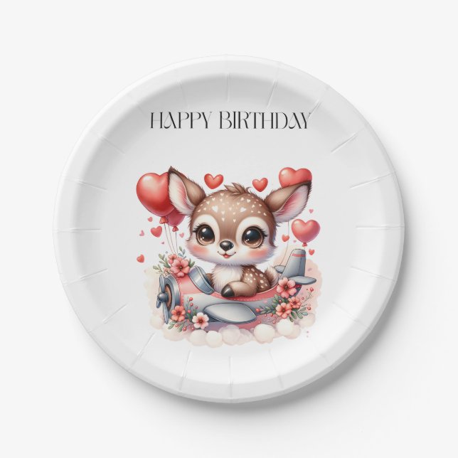 Plato De Papel Cumpleaños piloto ciervo (Anverso)