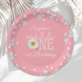 Plato De Papel Cumpleaños Pink Daisy Wild One 1er