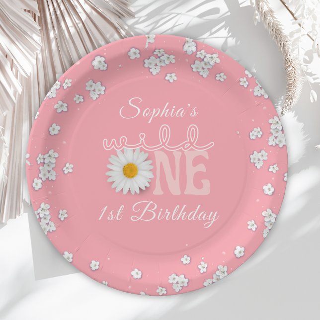 Plato De Papel Cumpleaños Pink Daisy Wild One 1er  (Subido por el creador)