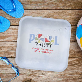 Plato De Papel Cumpleaños Piscina de verano suntuosa Fiesta Bolas