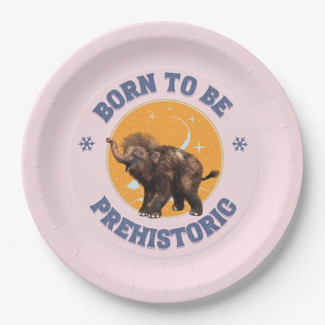 Plato De Papel Cumpleaños prehistórico de mamut bebé divertido (Anverso)
