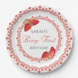 Plato De Papel Cumpleaños Primero de Red Lace Berry