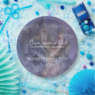 Plato De Papel Cumpleaños Princesa Castillo Azul