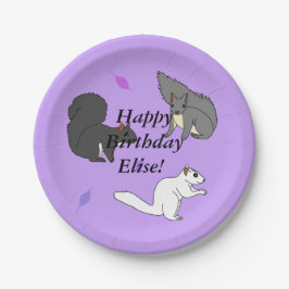Plato De Papel Cumpleaños púrpura de ardillas