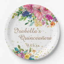 Cumpleaños Quinceañera Floral Azul Rosa Amarillo