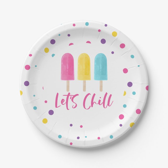 Plato De Papel Cumpleaños Rainbow Pop Let's Chill (Anverso)