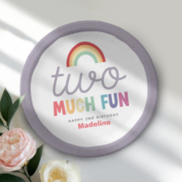 Plato De Papel Cumpleaños Retro Dos Demasiada Diversión Arcoíris 