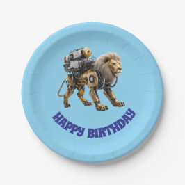 Plato De Papel Cumpleaños Robot León Adorable