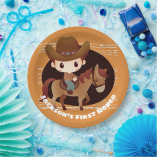 Plato De Papel Cumpleaños Rodeo de Vaquero y Caballo Lindo