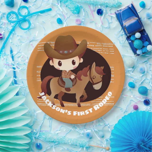 Plato De Papel Cumpleaños Rodeo de Vaquero y Caballo Lindo (Fiesta)