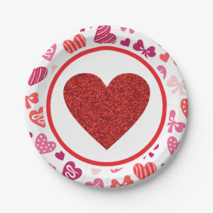 Plato De Papel Cumpleaños rojo del corazón de las tarjetas del