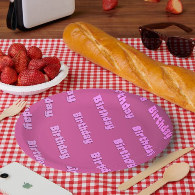 Plato De Papel Cumpleaños (rosa) (Picnic)
