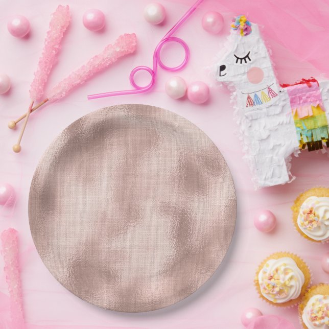 Plato De Papel Cumpleaños Rosa Dorado con Toque Rosado (Fiesta)