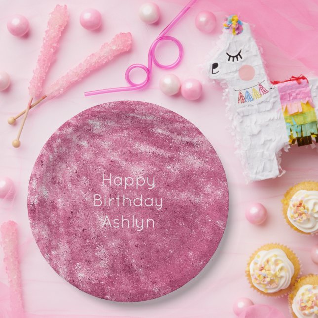 Plato De Papel Cumpleaños rosa Glitzy Sparkle (Fiesta)