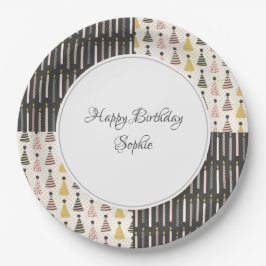 Plato De Papel Cumpleaños rosa y gris personalizado