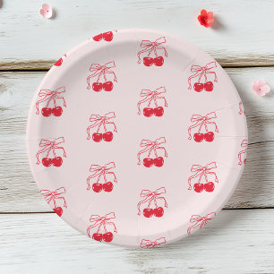Plato De Papel Cumpleaños Rosa y Roja del Cerezo