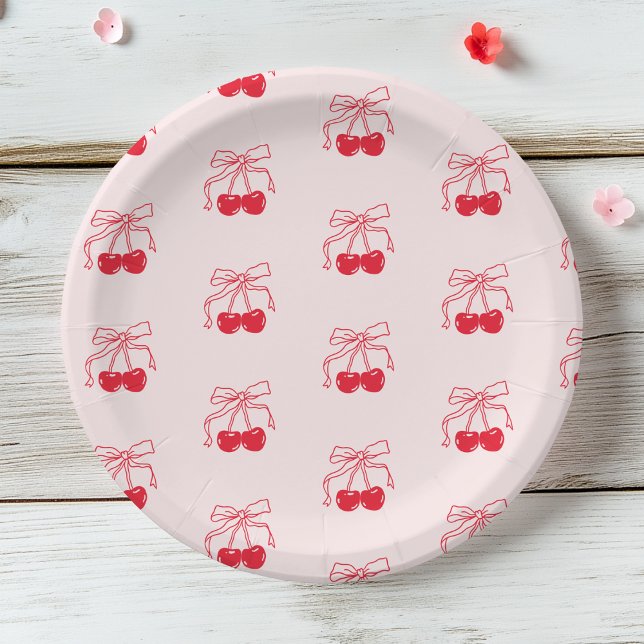 Plato De Papel Cumpleaños Rosa y Roja del Cerezo (Subido por el creador)