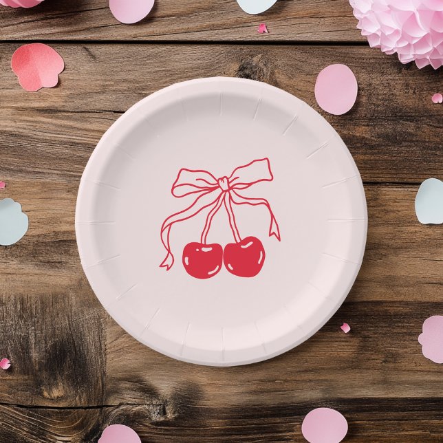 Plato De Papel Cumpleaños Rosa y Roja del Cerezo (Subido por el creador)