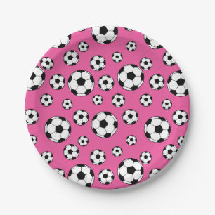 Plato De Papel Cumpleaños Rosado del fútbol