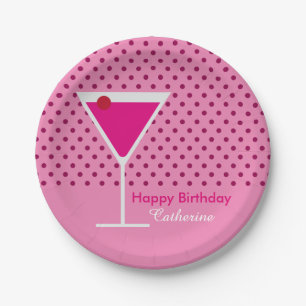 Plato De Papel Cumpleaños rosado moderno del personalizado de