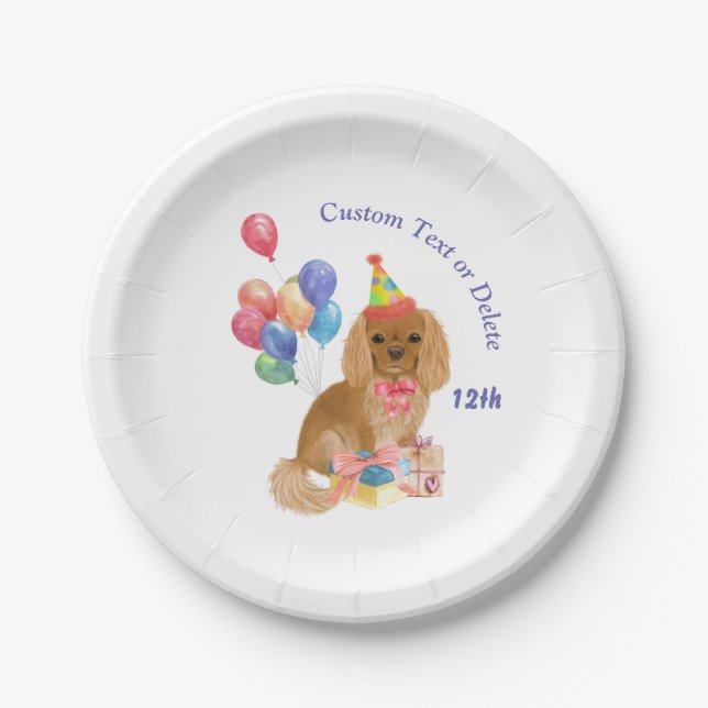 Plato De Papel Cumpleaños Ruby Cavalier King Charles Spaniel   (Anverso)