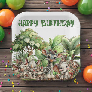 Plato De Papel Cumpleaños Safari de Animales Boho Baby