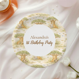 Plato De Papel Cumpleaños Salvaje Neutral Safari Uno