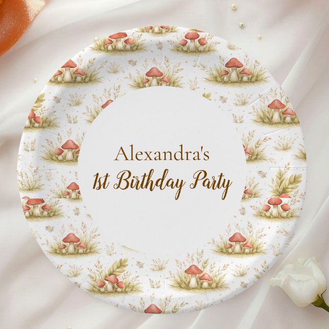 Plato De Papel Cumpleaños Salvaje Uno de Hongo Boscoso (Subido por el creador)
