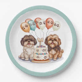 Plato De Papel Cumpleaños Shih Tzu Dogs Pastel de cumpleaños