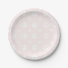 Plato De Papel Cumpleaños signo de paz hippie surf retro rosa