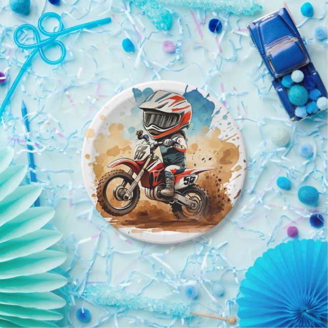 Plato De Papel Cumpleaños simple de la motocicleta Boho (Fiesta)
