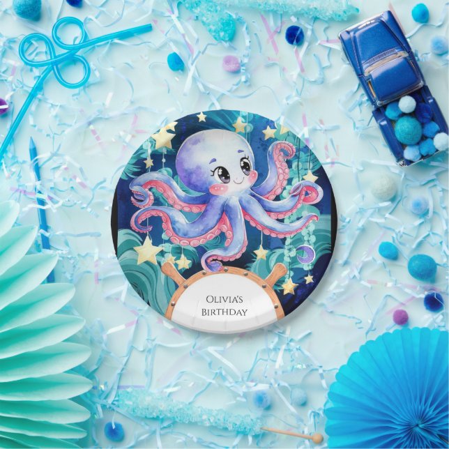 Plato De Papel Cumpleaños simple del Boho Octopus (Fiesta)