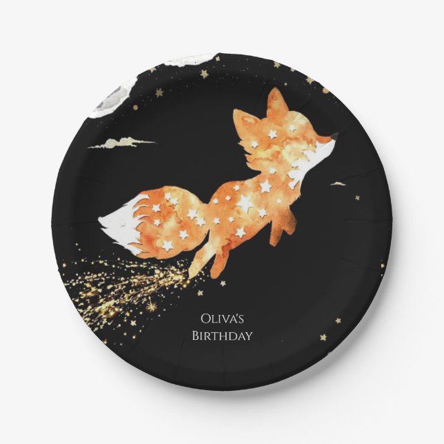 Plato De Papel Cumpleaños Simple Forest Fox (Anverso)