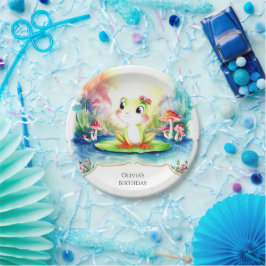 Plato De Papel Cumpleaños simple y alegre de la rana