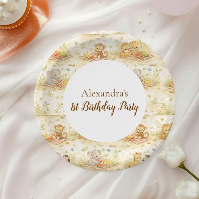 Plato De Papel Cumpleaños suave y neutral de Jungla Salvaje Uno (Subido por el creador)