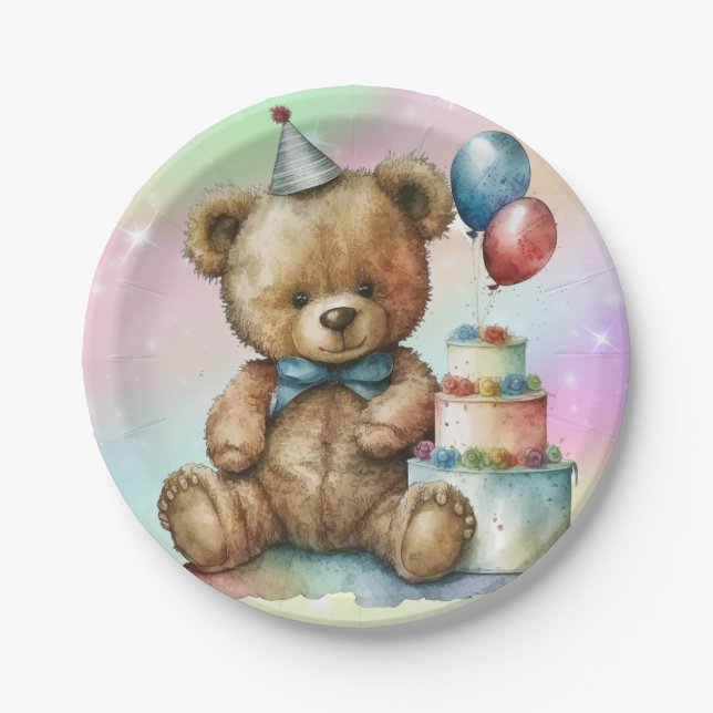 Plato De Papel Cumpleaños Teddy Bear (Anverso)