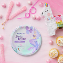 cumpleaños tema sirena personalizado niña púrpura