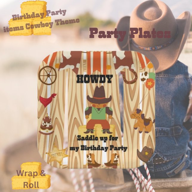 Plato De Papel Cumpleaños temática de Cowboy (Subido por el creador)