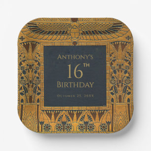 Plato De Papel Cumpleaños Temático Egipcio Dorado Elegante Vintag