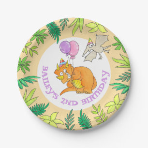 Plato De Papel Cumpleaños Triceratops Dinosaurio Dibujos Animados